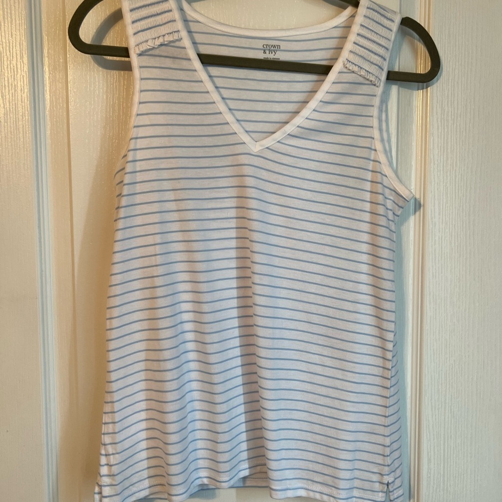 Crown & Ivy Blue and White Striped Tank Top
